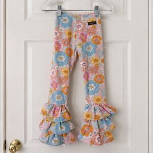 Matilda Jane Floral Triple Ruffle Bell Bottom Pants Girls Size 6 Boutique Retro